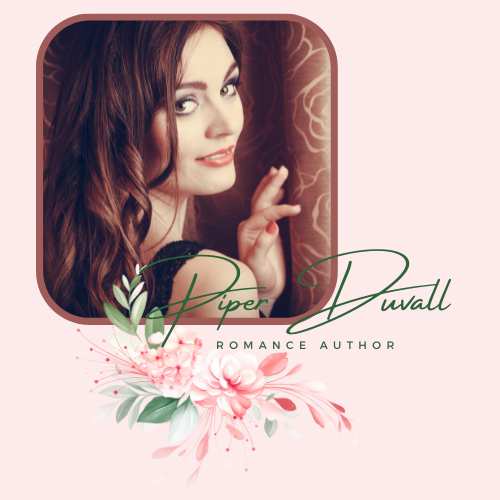 Piper Duvall, romance author, posing with floral design