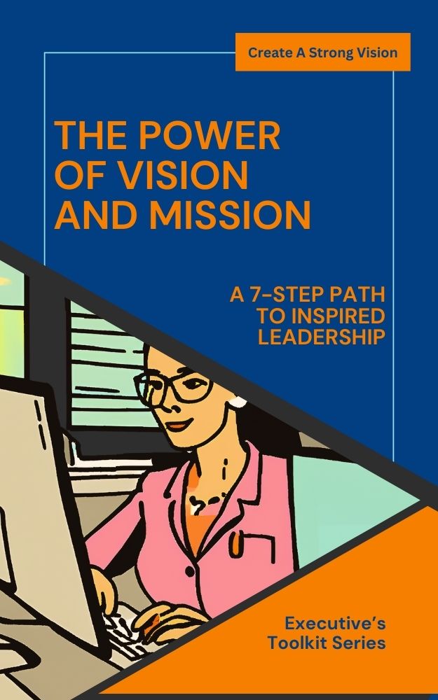 Woman at desk promoting the importance of mission and vision for leadership