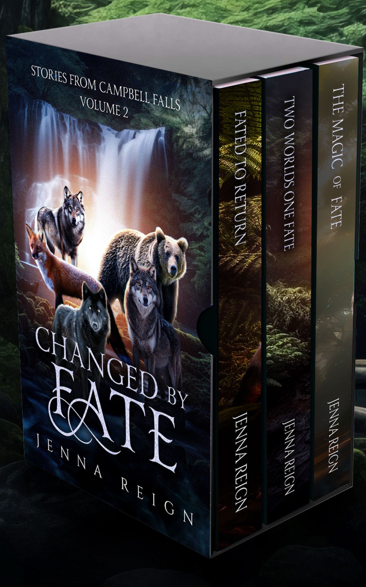 Book set with animals and forest, part of 'Changed By Fate: Stories From Campbell Falls'