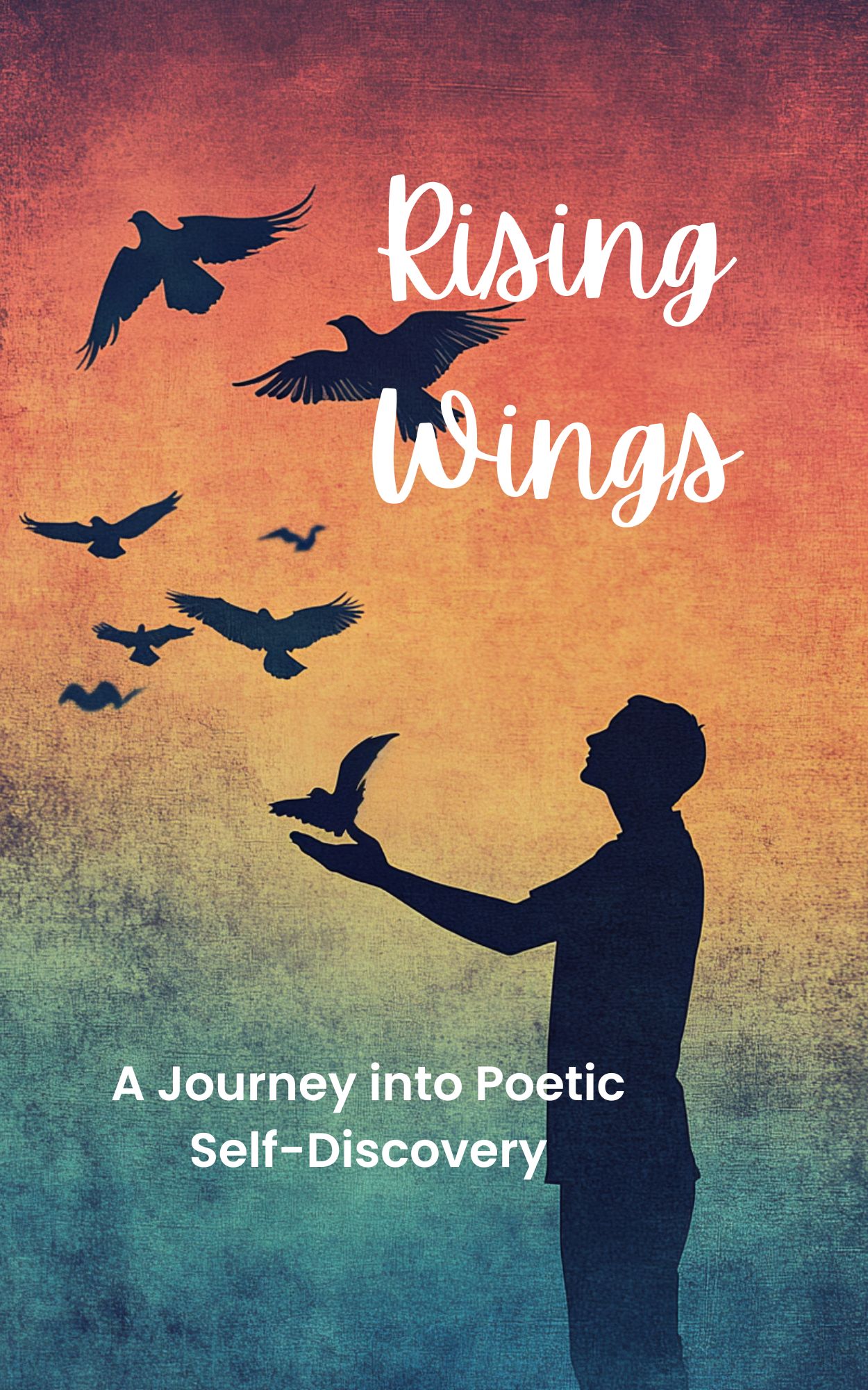 Silhouette of person releasing birds at sunset for Rising Wings theme