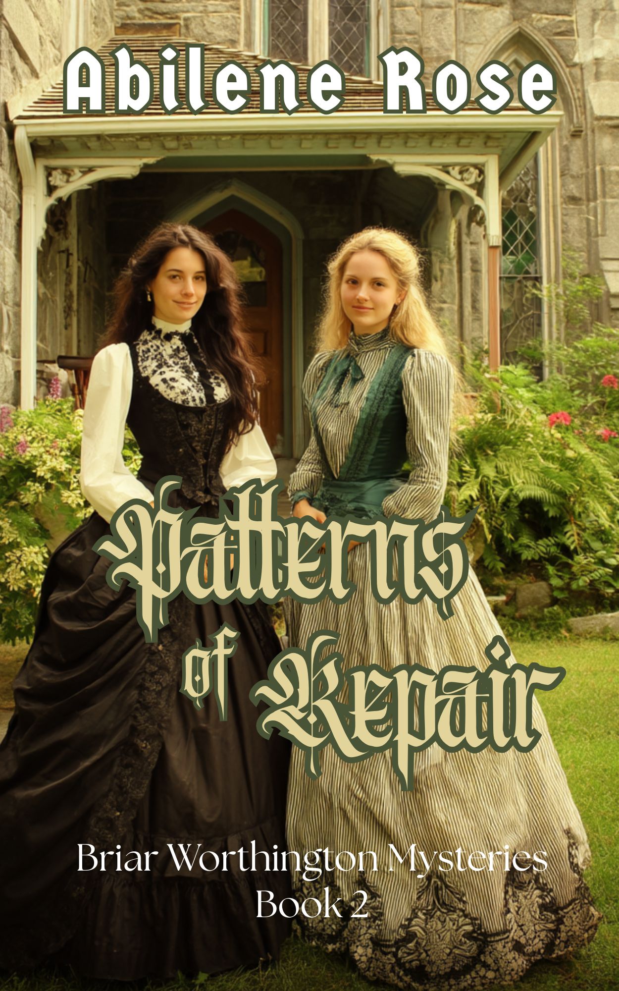 Victorian-era women in ornate dresses outside a mansion, cover of Briar Worthington Mysteries book