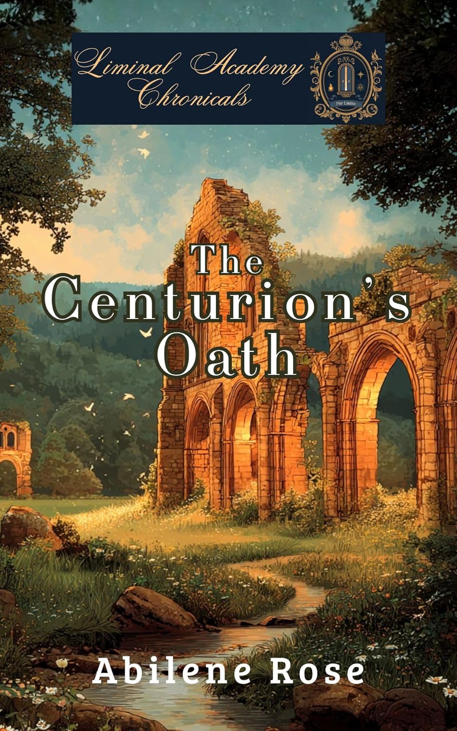 Liminal Academy Chronicles book cover with ancient ruins and arched gateway