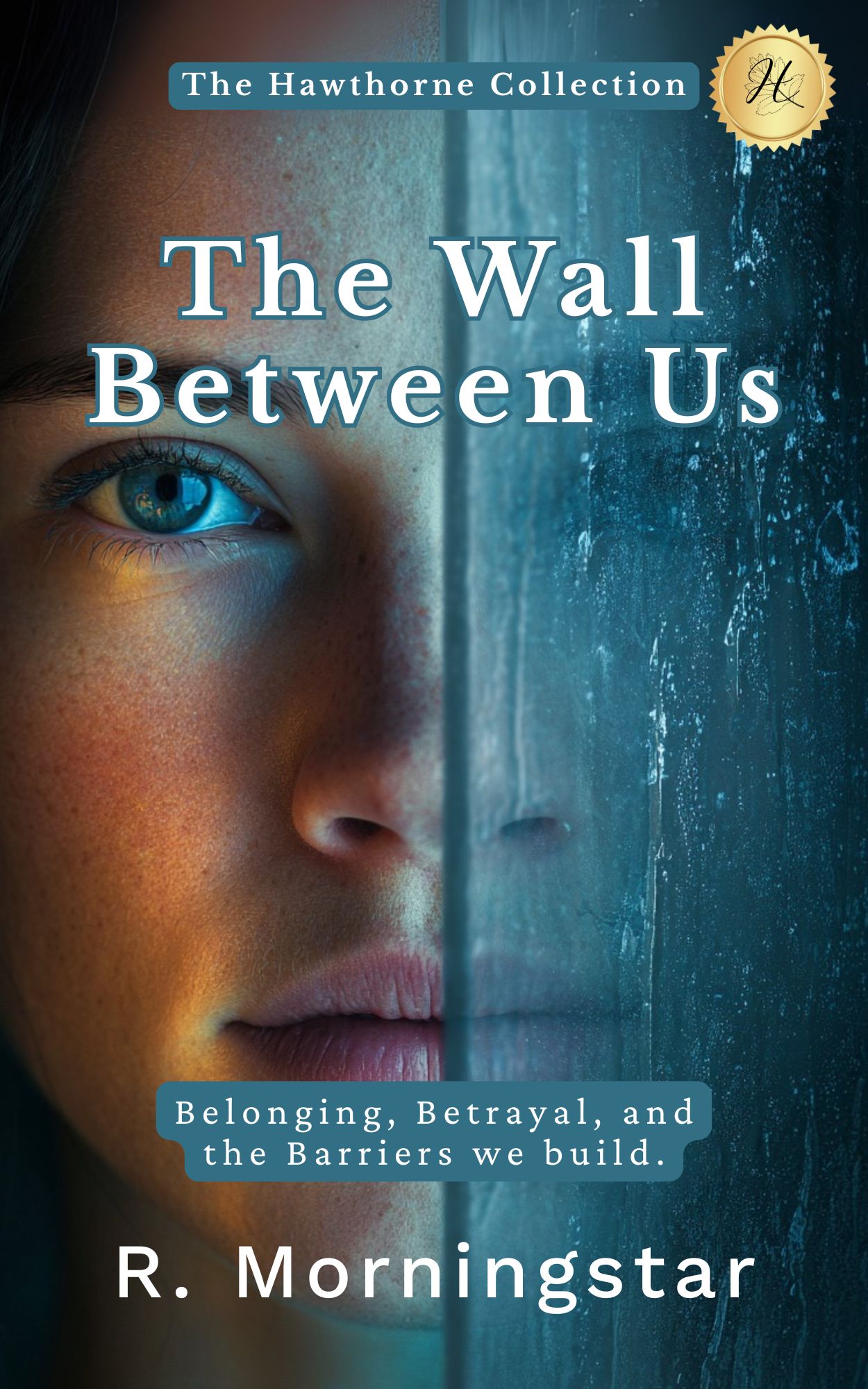 The Wall Between Us book cover, featuring a divided face