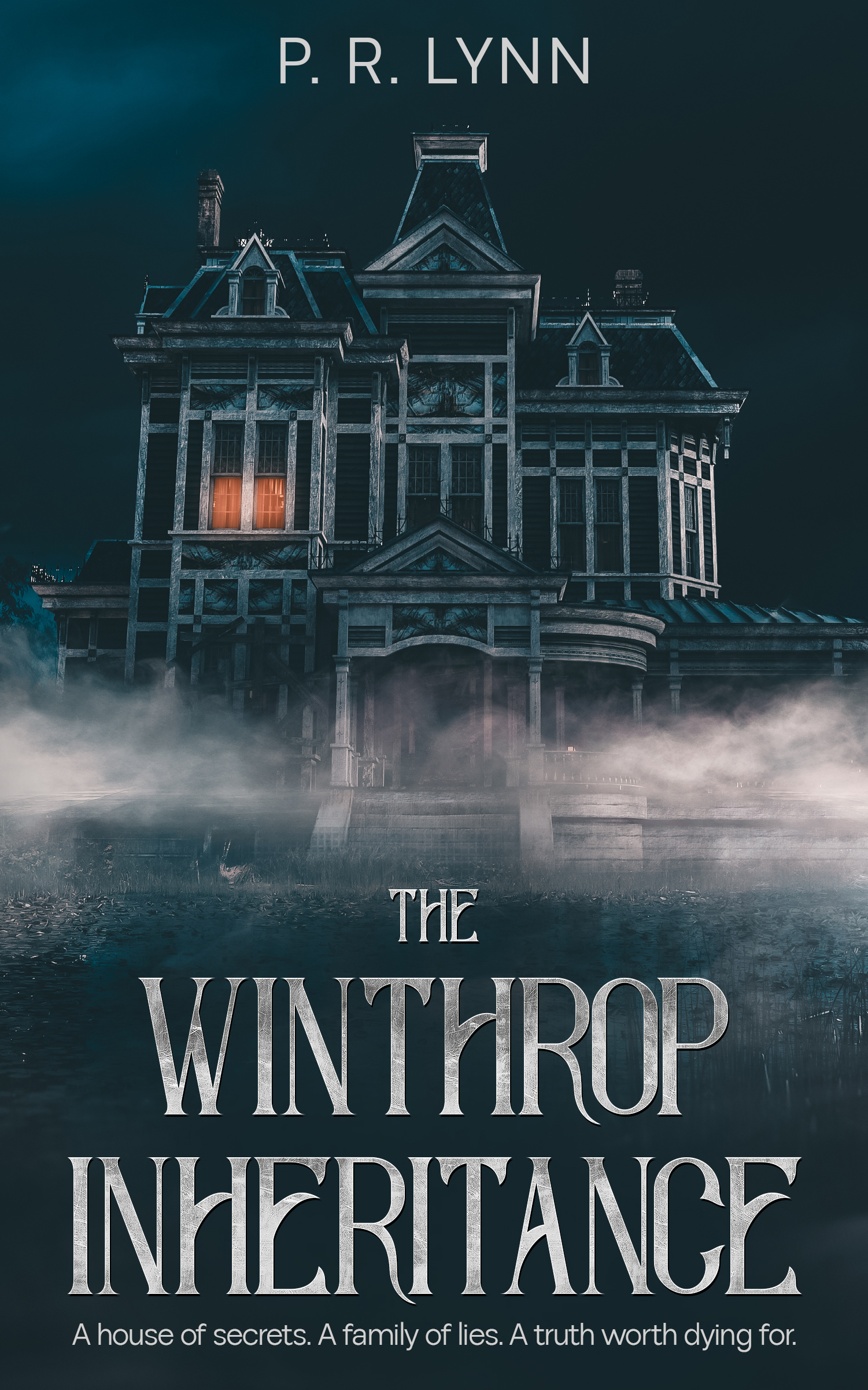 Haunted mansion at night from The Winthrop Inheritance book cover