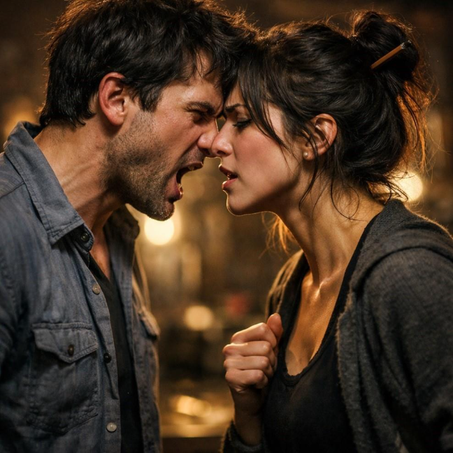 Intense romantic confrontation illustrating love life and escapism