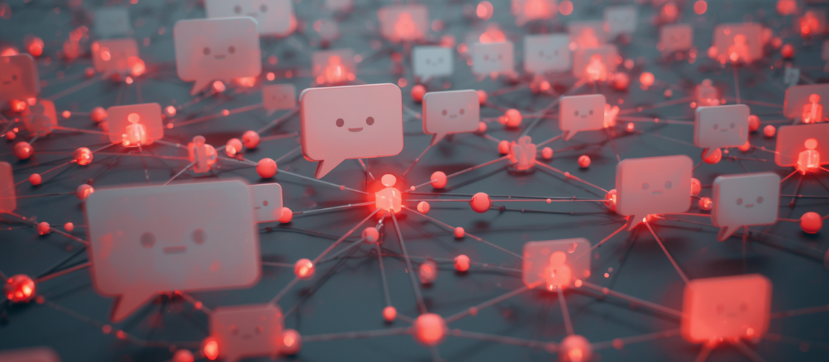 Digital forum network with glowing speech bubbles for writers and readers